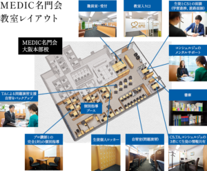 個別指導ブース、自習室、TAやCS等との面談室 を設置している