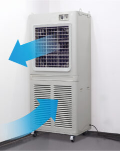 送風・循環で熱中症予防、ファン内蔵し安全性向～キャビネットファン