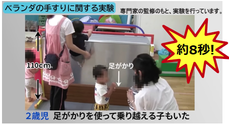 2歳児でも110cmの高さを約8秒で乗り越える?子供のベランダからの転落事故に要注意!東京都消費生活部が呼びかけ